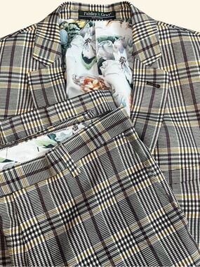 Paisley & Gray 2-Piece Suit Set Men's 36R Slim Fit Plaid W30x32 Cuffed Pants